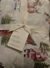 Pottery Barn Nostalgic Santa Queen Sheet Set 4 PCs Christmas Holiday NWT