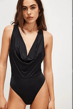 Free People Size XS Cowl Neck Slinky Bodysuit Black Cocktail Party Contemporary