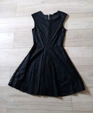 Miss Selfridge Black Lace Overlay Flared Dress Evening Party Smart Classic UK8