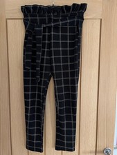 Ladies Prettylittlething Black Check Pattern Trousers - Size 8 (EU 36)