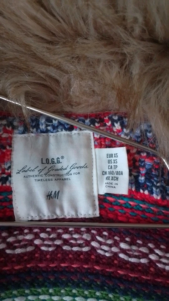 H&M L.O.G.G. Strickweste XS mit Fellbesatz, Baumwollmischung - Bild 4 von 4