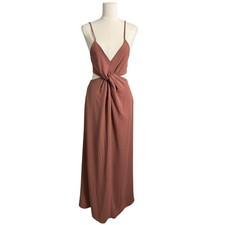 Pink Lily Cutout Twist Front Maxi Dress Mauve Rose Open Back Boho Womens M