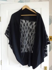 Black evening lightweight  Jacket/shawl with lace sleeves    size 14-16