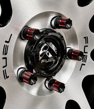 24 TRUE SPIKE 14X1.5 MACHINED LUG NUTS 3.15" FOR FORD F150 TRUCKS BLACK RED
