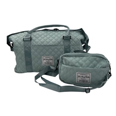 Zhuo Sheng Shi Jia Quilted 2pc Travel Bag Set Sage Green Duffel Crossbody 1057
