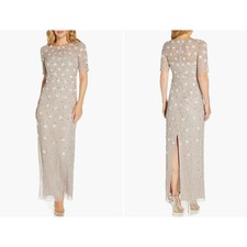 Adrianna Papell Beaded Floral Evening Gown in Marble
