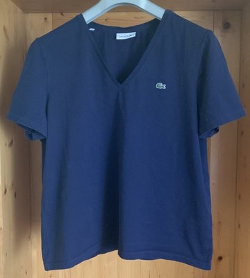 LACOSTE Basic Shirt 46 (44) XL Blau Marine Baumwolle V-Neck Kurzarm Sommer Sport