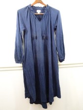 Plume Pima Cotton Long Nightgown Size S Navy Blue Ruffle Neck Cottage