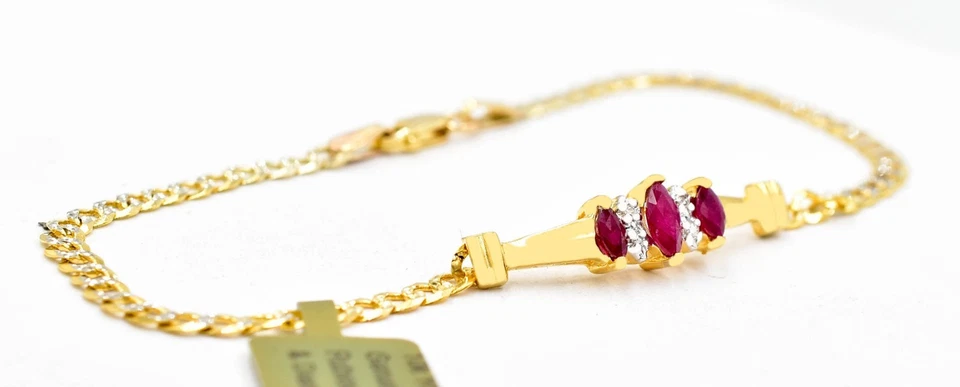 GENUINE 0.60 Cts RUBY & DIAMOND BRACELET 10k Solid YELLOW GOLD -FREE APPRAISAL - Image 2 of 4