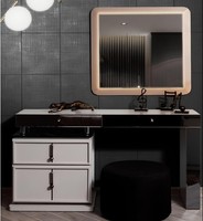 WeißEr Schminktisch Designer Rechteckiger Spiegel Polsterhocker 3Tlg Set