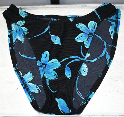 Black With Blue Floral High Leg Bikini Bottom Size 8 Nylon & Spandex