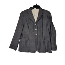Womens Equestrian Show Jacket Gray Windowpane Plaid Wool 3 Button Made in Canada