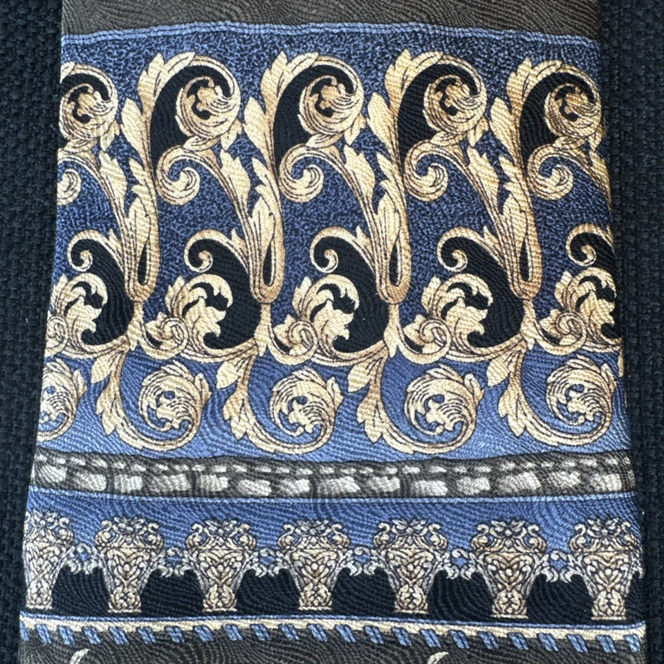 Corbata Meeting Street azul dorado cachemir para hombre 100 % seda 59 x 3,75 Foto 4 de 4