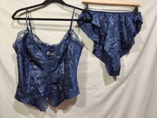 Vintage Victoria's Secret Gold Label Navy Chamise Top And Matching Shorts Med