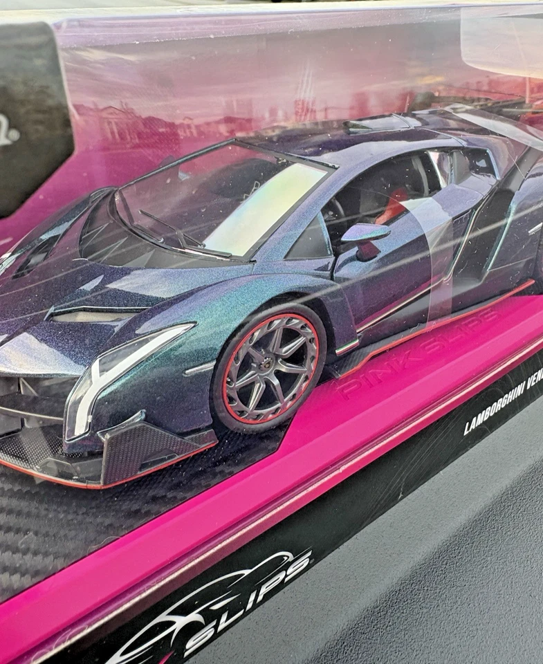 Jada Diecast 1:24 Rosa Slips Lamborghini Veneno Azul Metálico Nuevo/Sellado  Foto 3 de 4