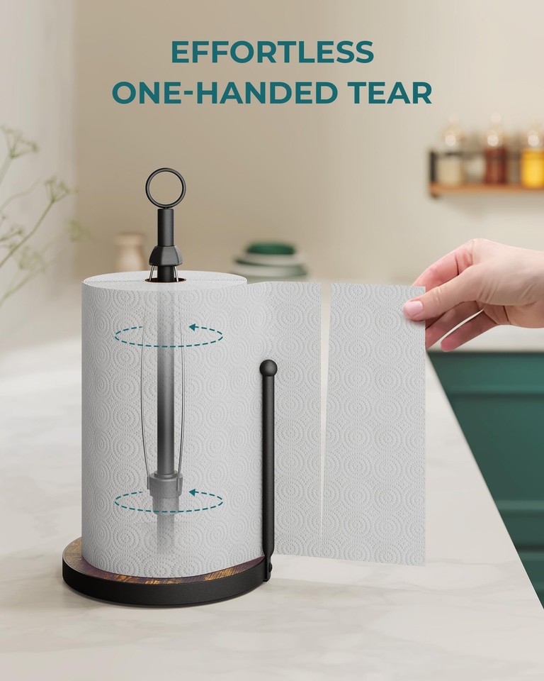 One-Hand Tear Paper Towel Holder Countertop, Farmhouse Wood Paper Towel ...
