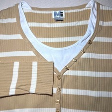 Vintage Y2K Golden Yellow Striped Ribbed Knit Layered Henley Top XL