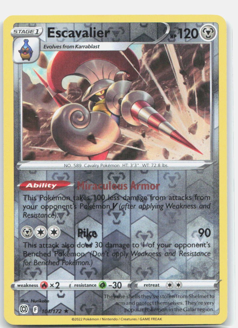 Pokemon TCG Escavalier 101/172 SWSH09: Brilliant Stars Reverse Holo NM
