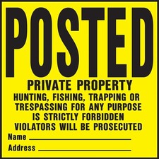Plastic Private Property Sign 11" x 11" Yellow Pack of 20 YP-1