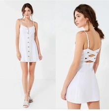 Urban Outfitters Button-Down Strappy Back Linen Dress White Size Small $59