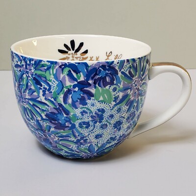 Lilly Pulitzer Cup Blue Floral Tiger XX Collection 12oz Coffee Tea Mug
