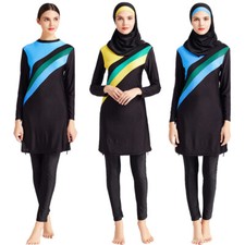 3pcs Burkini Muslim Swimwear Hijab Full Cover Women Swimsuit Beachwear Arab Suit
