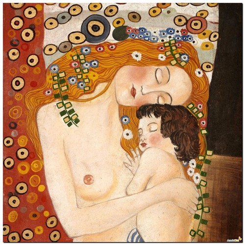 "Impresionante Arte Clásico ~ Madre y Bebé de Gustav Klimt ~ IMPRESIÓN EN LONA 24x24" - Imagen 1 de 1