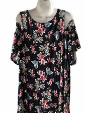 Emerald 1 X Cold Shoulder Short Sleeve Dress Blue Floral Bottom Ruffle Front tie