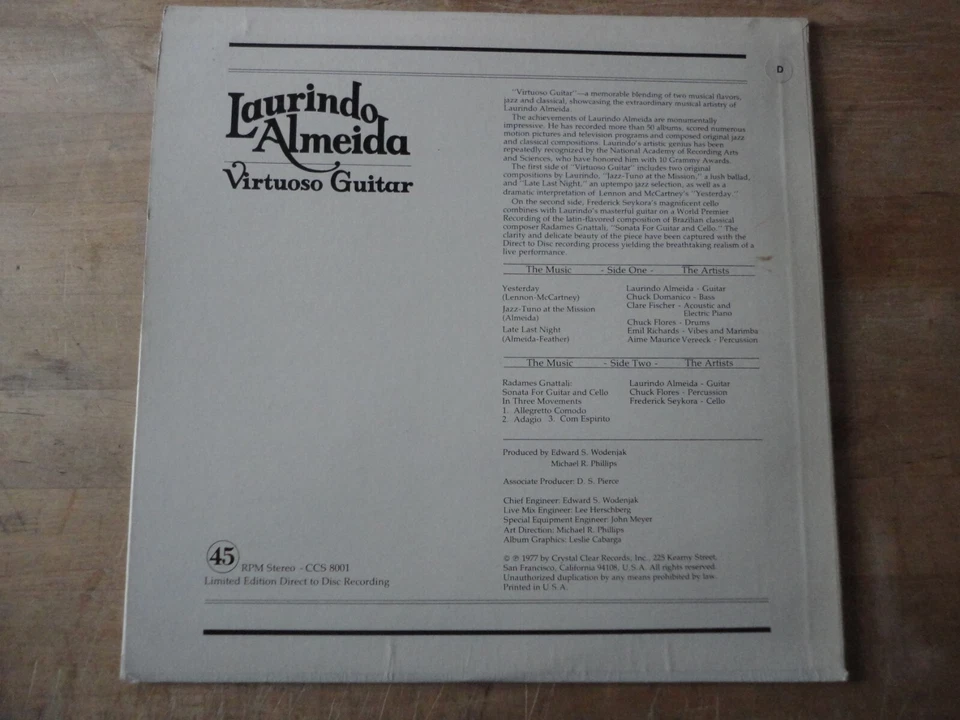 Laurindo Almeida–Virtuoso Guitar, Crystal Clear Records, US 1977,Limited Edition - Bild 2 von 4