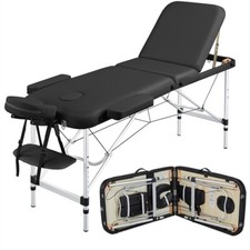 Aluminium Massage Table Portable Beauty Bed 3 Fold Tattoo Bed Black 84'' Renewed