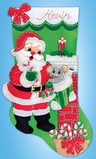 Felt Embroidery Kit Design Works Santa with Mouse Christmas Stocking DW5257