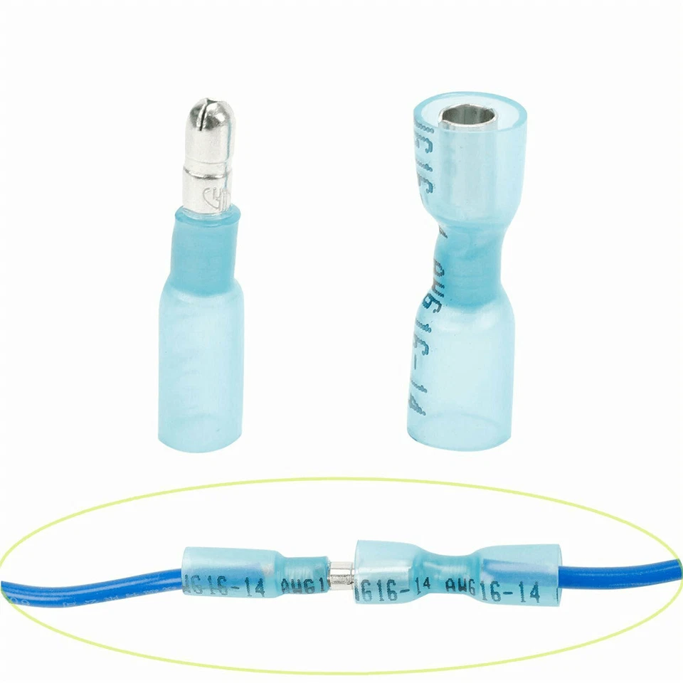 100x Blue Heat Shrink Bullet Wire Connector 16-14AWG Male/Female Crimp Terminals - Image 4 of 4