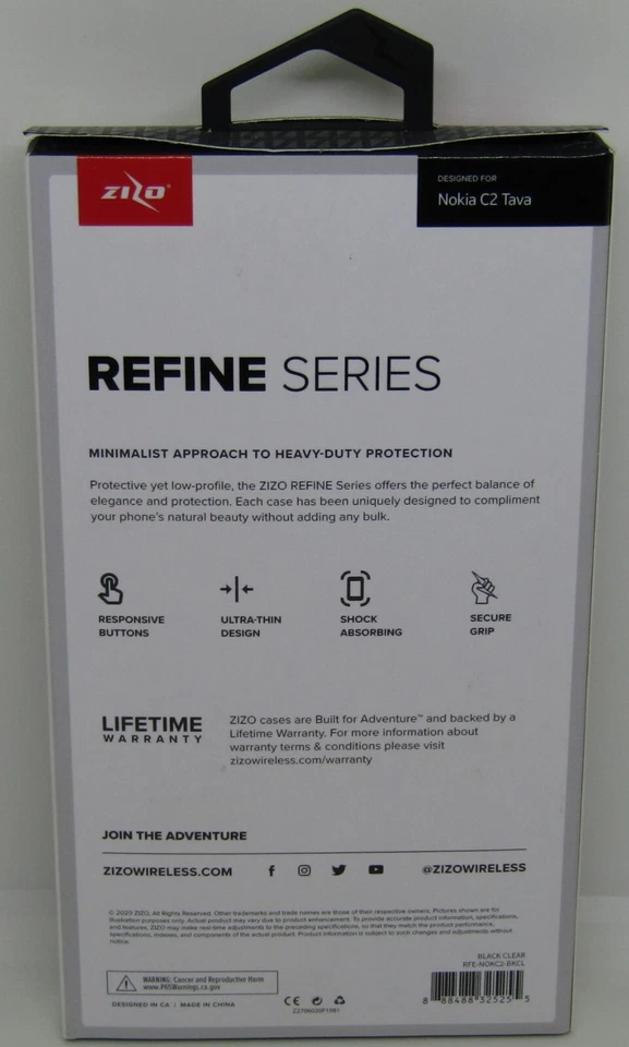 ZIZO Refine 系列黑色透明保护壳 适用于诺基亚 C2 Tava 全新 — 第 2/2 张图片