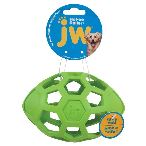 JW Pet Hol-ee Roller Dog Puppy Ball Football Egg Bone Squeaker Rubber Chew Toys - Image 3 of 4