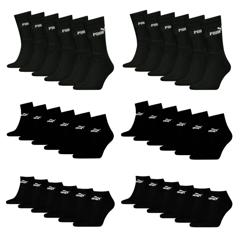 Puma Socken Schwarz Sport Sneaker Quarter Strümpfe Herren Damen 6 12 18 24 Paar