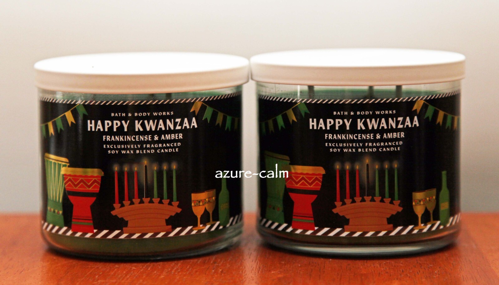 Bath & Body Works HAPPY KWANZAA - FRANKINCENSE & AMBER 3-wick Candle 14.5ozs x 2