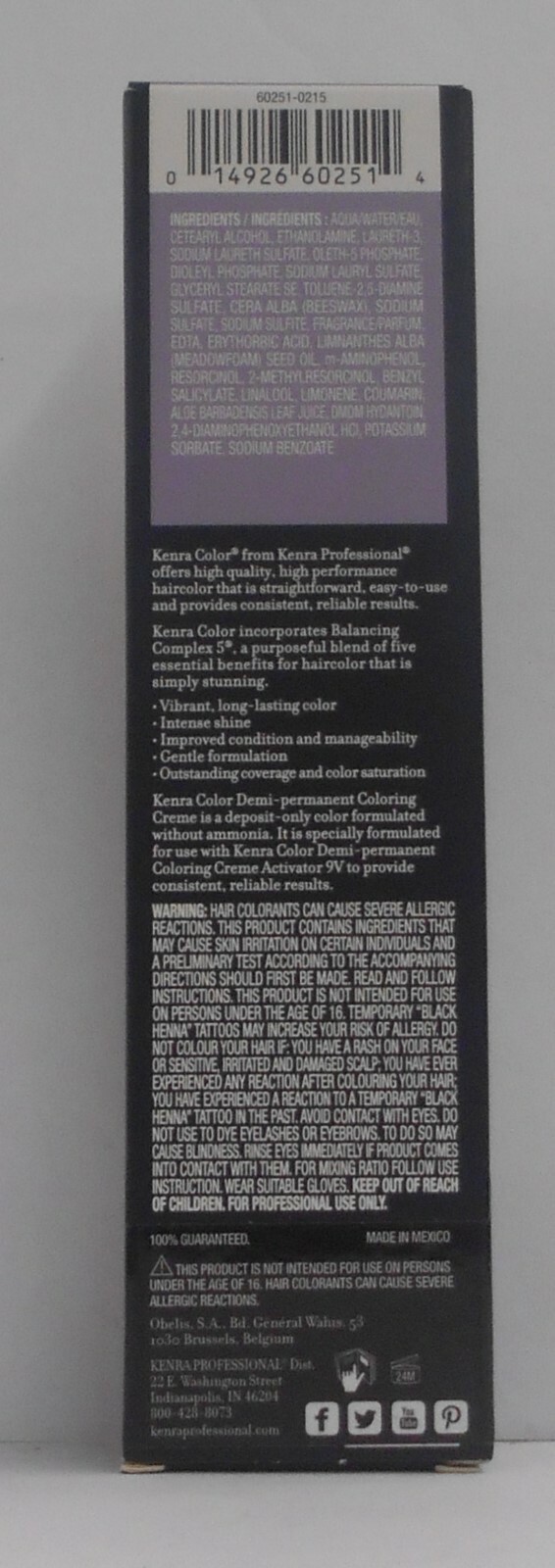 KENRA 5 MIN RAPID TONER Ammonia Free DEMIPERMANENT Hair Color Cream