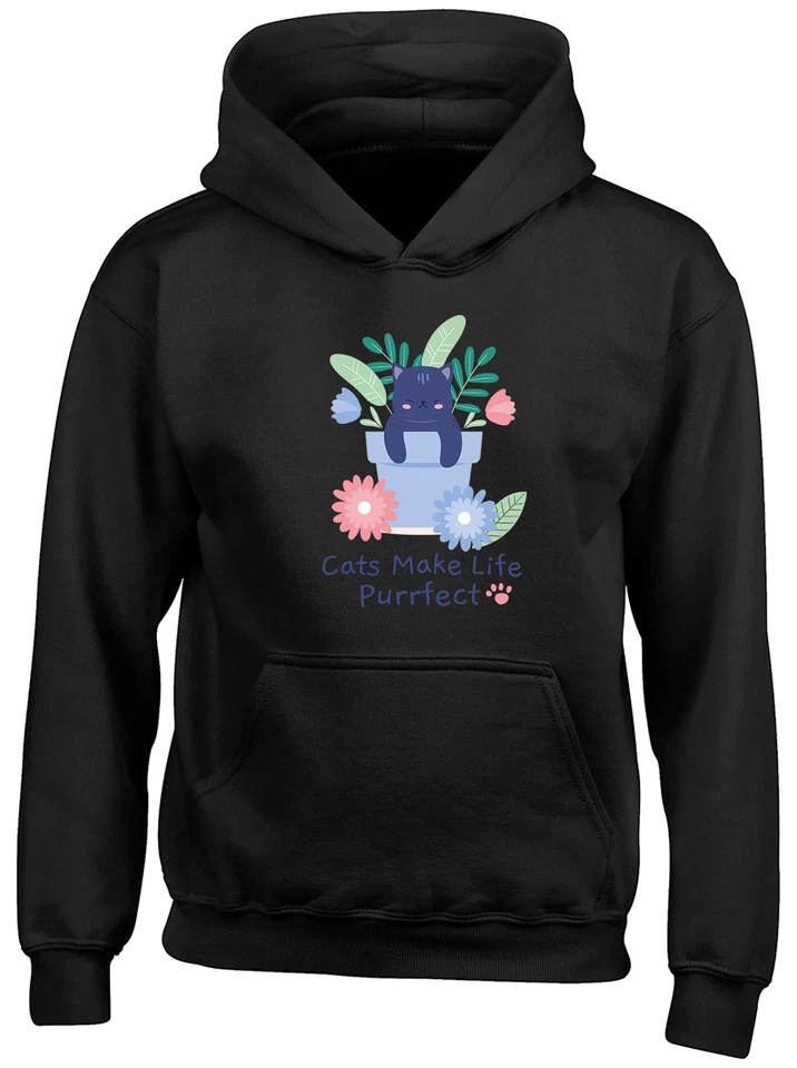 BABY ORIGINALS Cats Kids Hoodie Cats Make life Purrfect Funny Boys Girls Gift Top