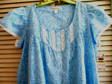 MISS ELAINE LONG NIGHTGOWN SHORT SLVE S 100 COTTON LAWN BLUE WHITE FLORAL M NEW