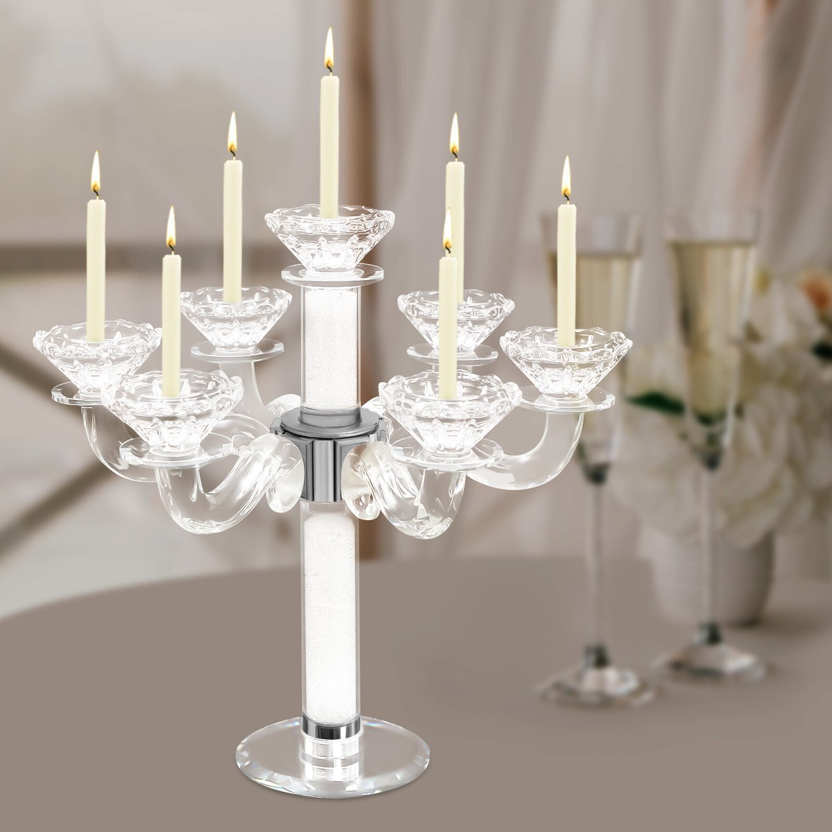 7 Arm Crystal Candelabra Taper Candle Holder for Home