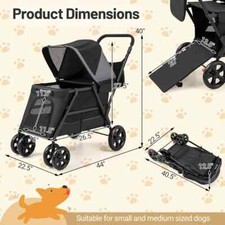 Dog Stroller for Small Medium Dogs w/ Dual Entry Ramp All-Terrain Wheels
