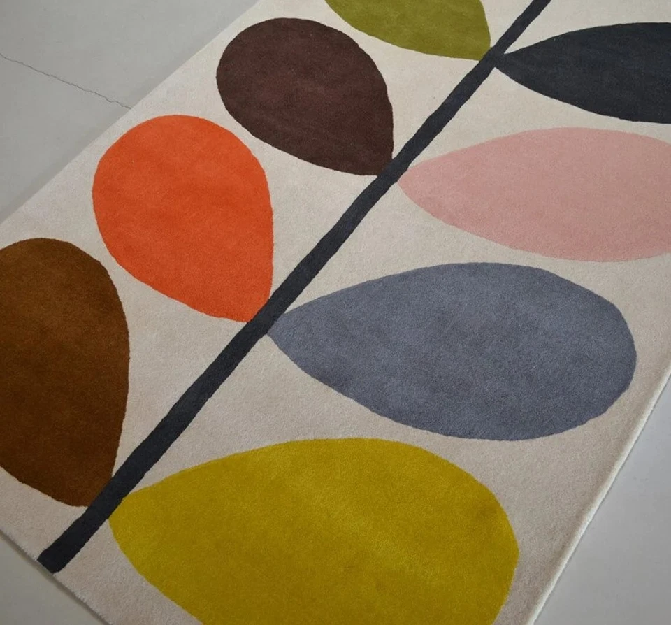 Alfombra acolchada a mano con vástago de los años sesenta 100 % lana alfombra de área grande color amarillo blanco Foto 4 de 4