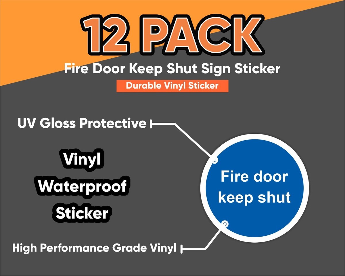 Pack Of 12 "Fire Door Keep Shut" PVC Vinyl Safety Sticker Signs (100mm X 100mm) 6 thumbnail image