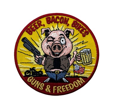 Bikes Bacon Beer Gins Freedom 3.5 Inch Embroidered Pig Patch HTL9763 F6D7N