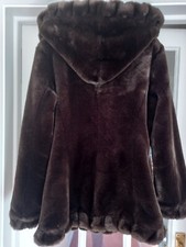 Luxurious Brown Faux Fur Jones New York Hooded Jacket Size 14