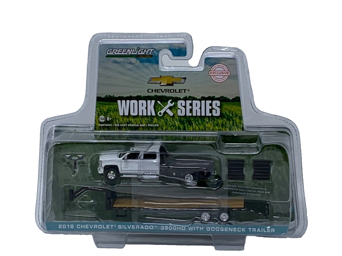 1 64 GREENLIGHT 2018 CHEVY SILVERADO 3500HD GOOSENECK TRAILER