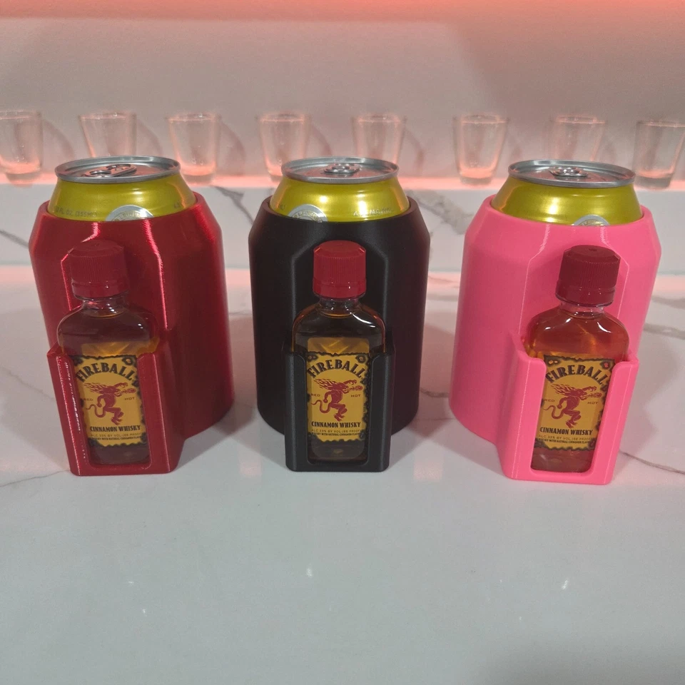 Fireball & 12oz Can Koozie, Mini Cinnamon Whiskey & Beer Tumbler Drink Insulator - Image 2 of 4