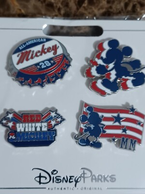 Disney 2018 4th Of July Patriotic Mickey Mouse 4 Pin Mini Booster Set NIP