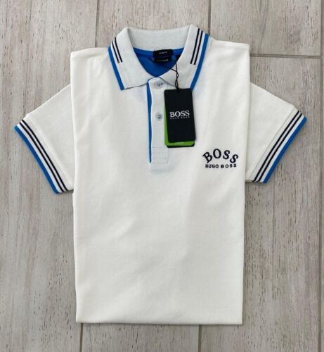 NWT Hugo Boss Men's Black Label Tipped Slim-Fit White Polo Shirts Size Medium