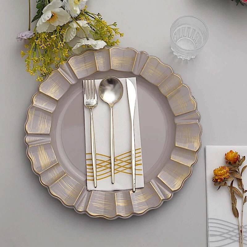 6 Platos Cargador Redondos Festoneados ORO DESNUDO 13" Decoraciones Boda Fiesta Foto 3 de 4